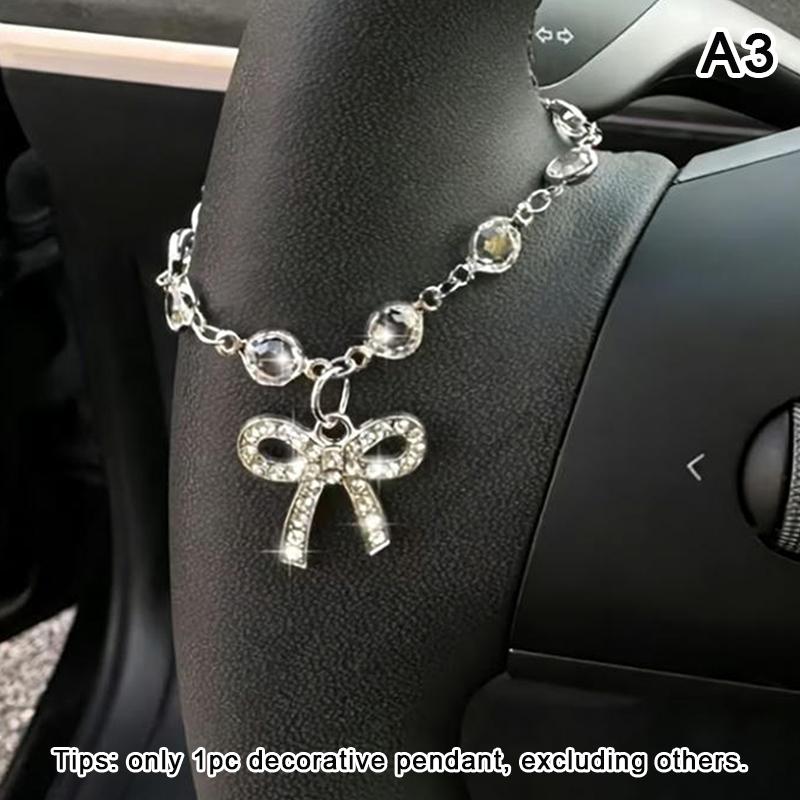Sparkling Rhinestone Bow Chain, Car Steering Wheel Decoration, Exquisite And Elegant, Ladies' Car Interior Decoration Unique