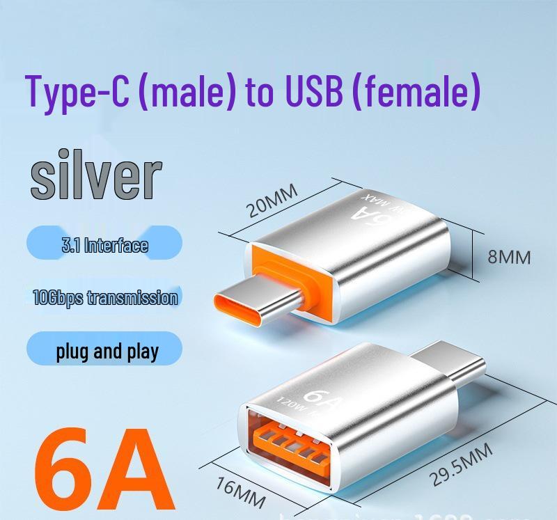 

USB-C to USB 3.1 OTG Adapter, 6A Fast Charge & Data Transfer, Gold Aluminum for Mobile Phones