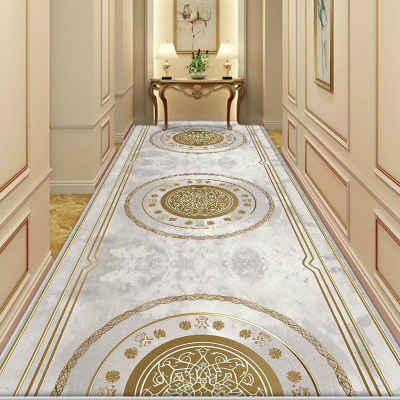 European Golden Long Corridor Carpet Luxury Decoration Home Stairs Runner Non-slip Rugs Villa Lobby Entryway Mat Customizable
