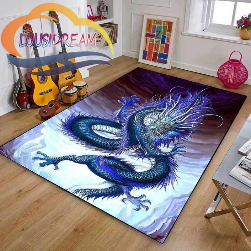 Chinese Dragon or Mythical  Playroom and Bedroom Plush Carpet Non-slip  Soft Play Mat Bed Area Rug Parlor Decor