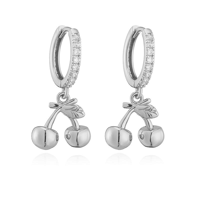 HECHENG,Fruit Party Sweet Cute Strawberry Cherry Shape Pendant Brass Earrings Women's Fashion Jewellery 1 Pair