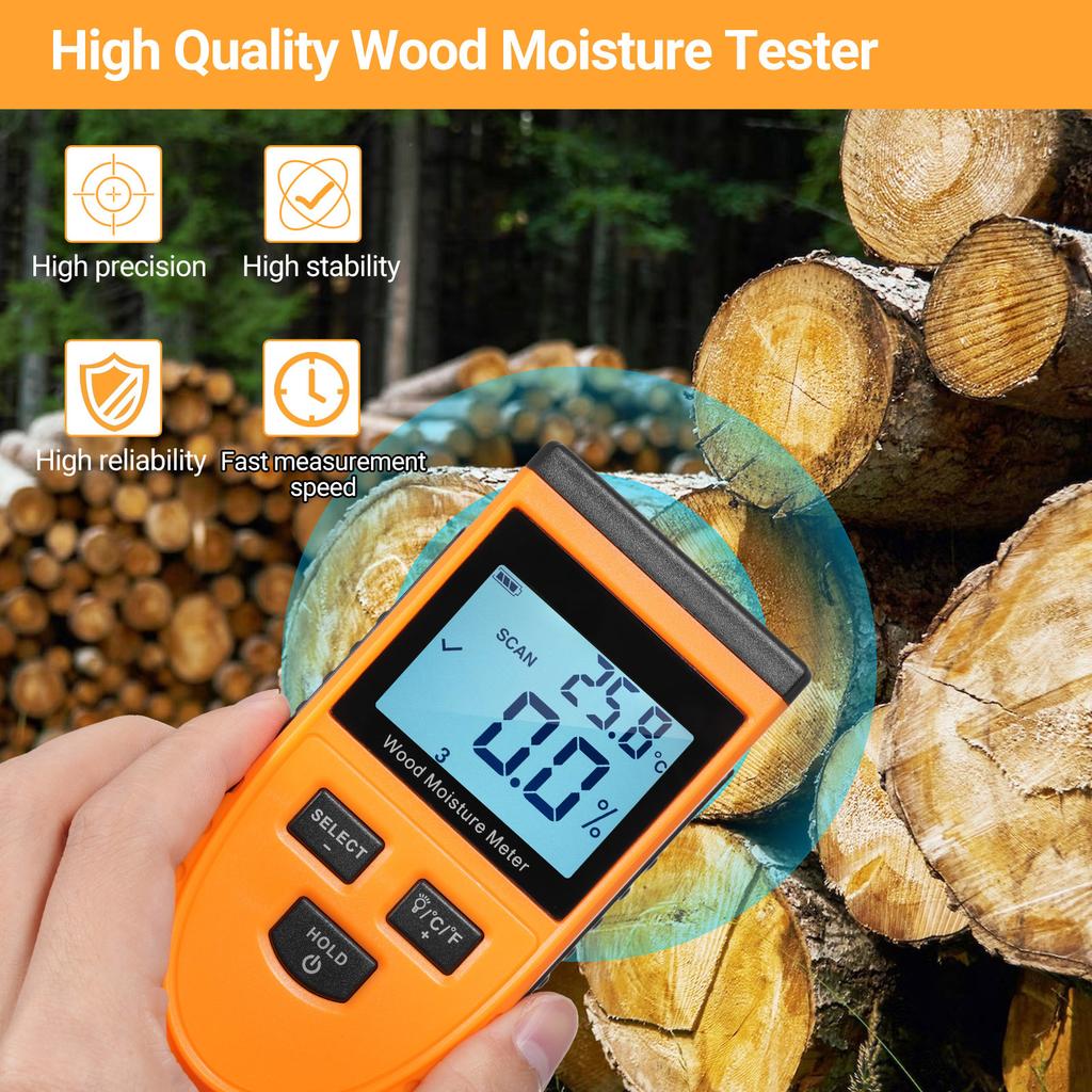 GM630 Digital Wood Moisture Meter LCD Backlit Portable Wood Moisture Tester 8 Gears Switchable with 9V 6F22 Battery for