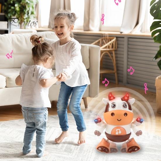 Kids Electric Cow Toy with LED Light Music Singing Dancing Cartoon Dairy Cattle Toy Toddlers Interactive Educational Movable Eyes Animal Musical Toy