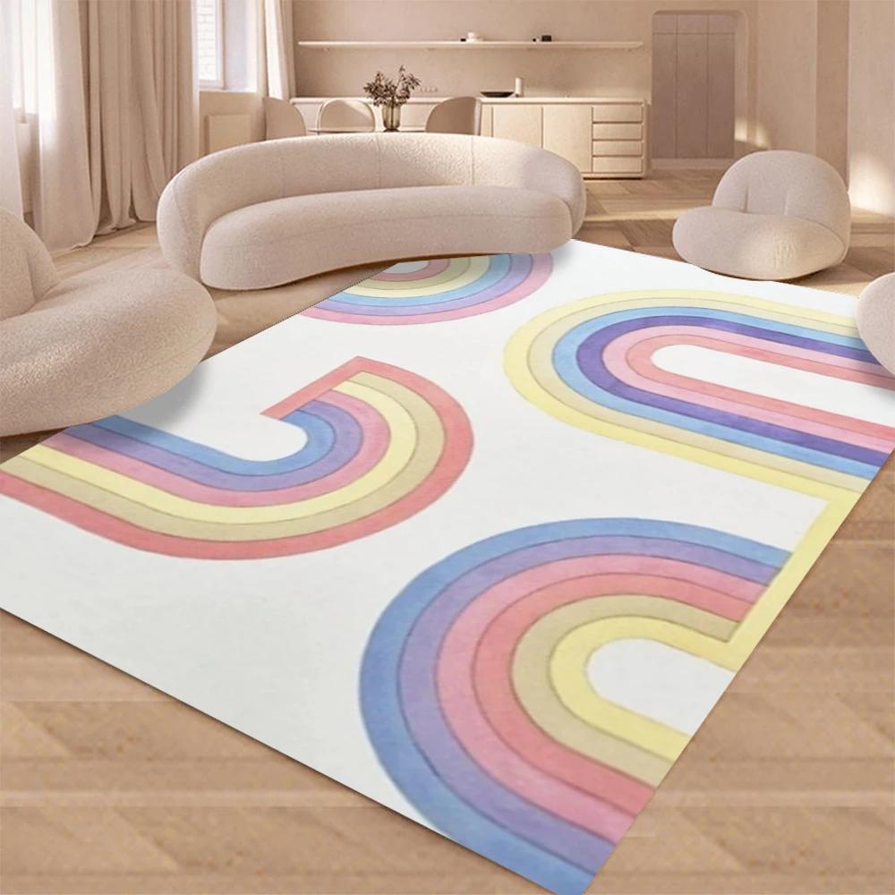 Luxury Rainbow Abstract Line Art Carpet Living Room Sofa Rug Home Decor Bedroom Rug Lounge Kitchen Coffee Table Floormat Modern