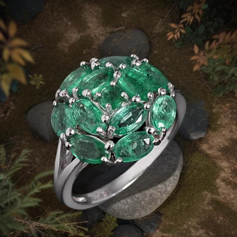 Light luxury 925 sterling silver ring real gemstone Natural oval zambia Emerald fine jewelry elegant and noble gift for women
