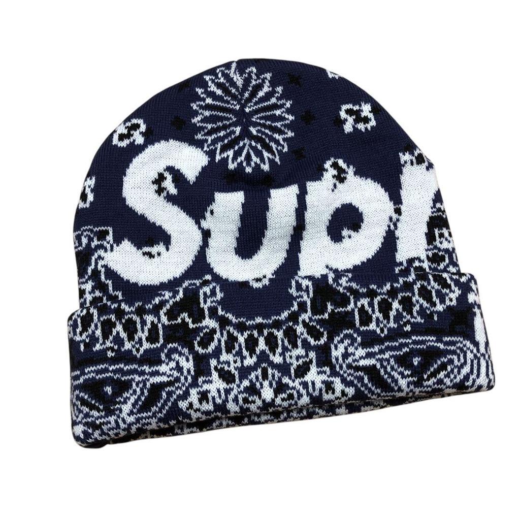 [USED] Supreme Bandana Big Logo Beanie In Navy
