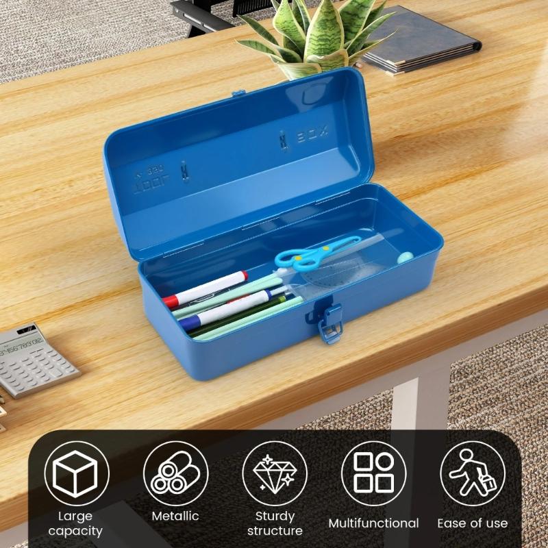 Metal Box Sturdy Storage Tool With Multi Compartment Design Rust Proof Finish And Secure Lock For Industrial And Home Use