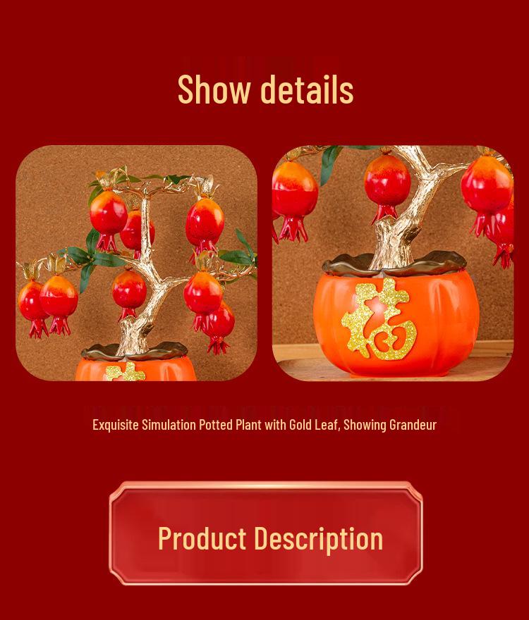 Artificial Pomegranate & Persimmon Tree, Perfect for Spring Festival or New Year Decor in Living Room, Entrance, or TV Cabinet.