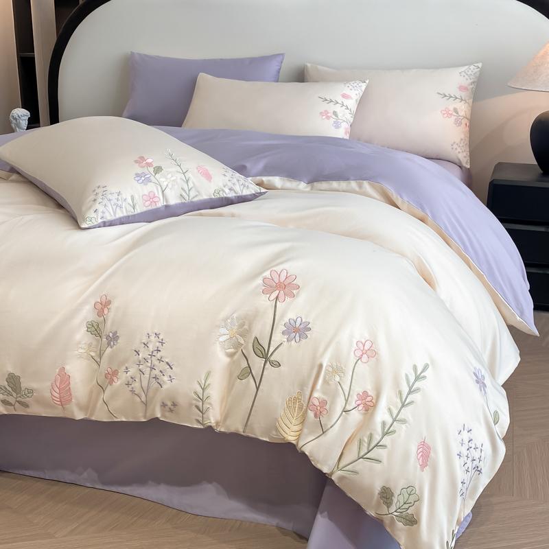 Svetanya Floral Embroidery Egyptian Cotton Bed Linens Bedding Set Sheet Duvet Cover Pillowcase Underwear Queen Flat Sheet