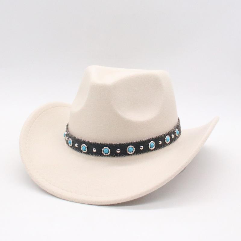 

Foreign Trade Thickened Four-Season Sapphire Chain Woolen Top Hat Metal Chain Big-Brimmed Felt Hat Clock Top Top Hat One size fits all [d peach cow]