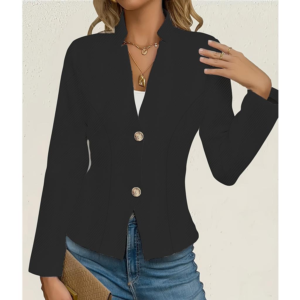 Women's Casual Solid Color Slim Fit Two Button Collar With Missing Corners Long Sleeved Suit Jacket