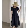 French First Love White Pendulum Long Skirt Summer New Square Collar Thin Temperament Jacquard Collar Certificate Dress Women