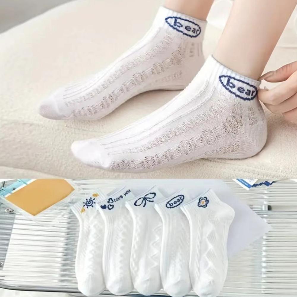 5 Pairs/Lot Summer Short Women's Socks Low Rise Comfortable Breathable Cute Print Ankle Foot Covers Fashion Cartoon Kawaii Socks