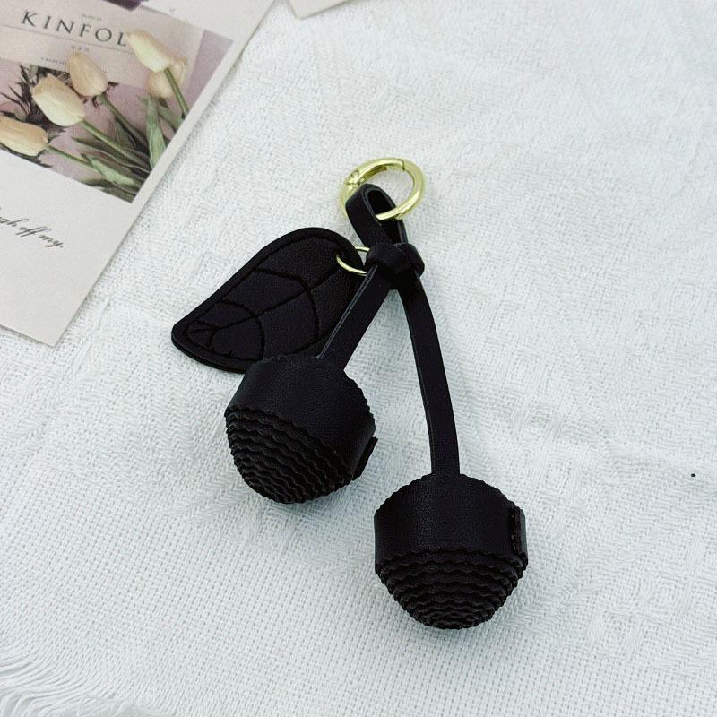 Cherry Leaf Woven Ball Keychain - High-End Fashionable Cute Bag Ornament Cherry Pendant