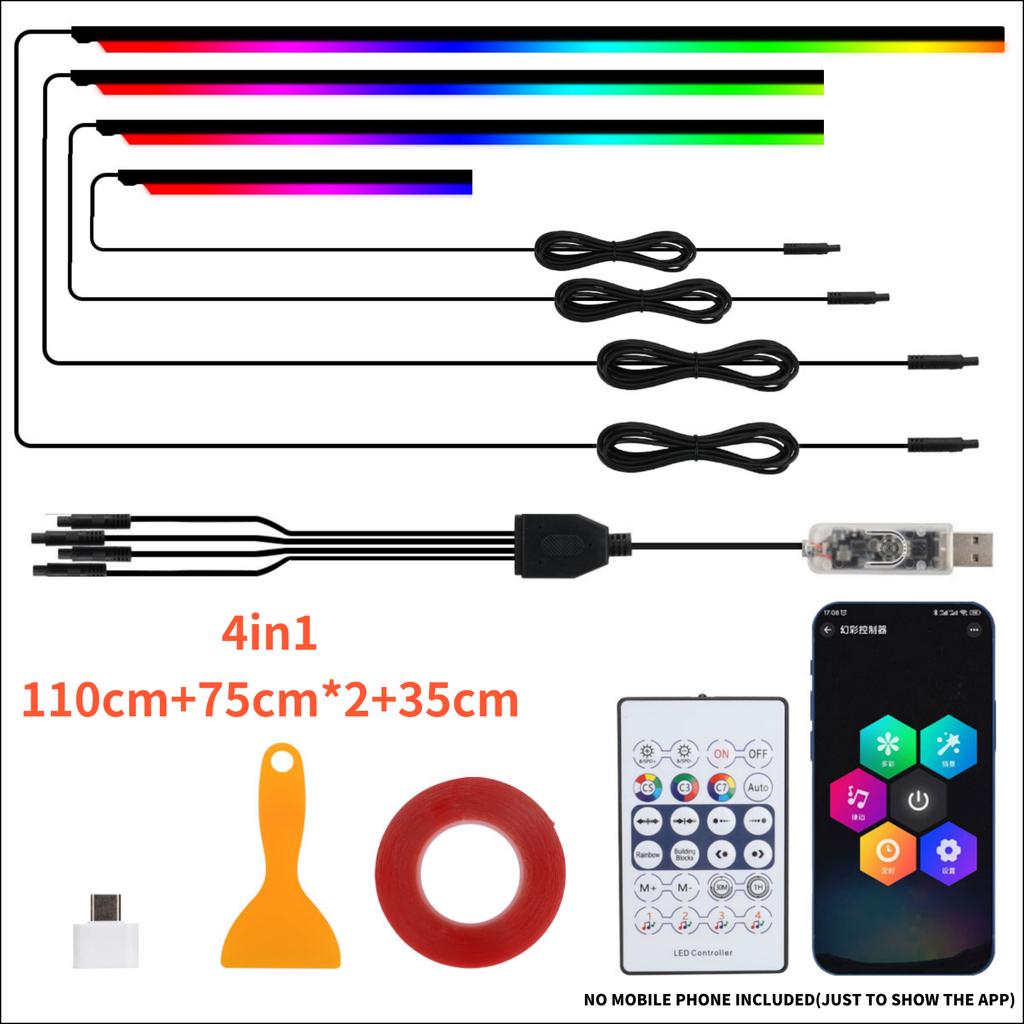 4in1 Led Car Ambient Lights RGB 213 Color Acrylic Strips Symphony Streamer Interior Rainbow Atmosphere Lamp Kit Dashboard Light
