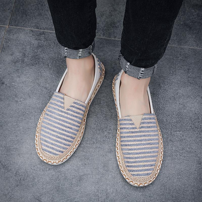 2025 Summer New Men Shoes Fashion Woven Stripes for Casual Lightweight Comfort Breathable Canvas Shoes for Men
