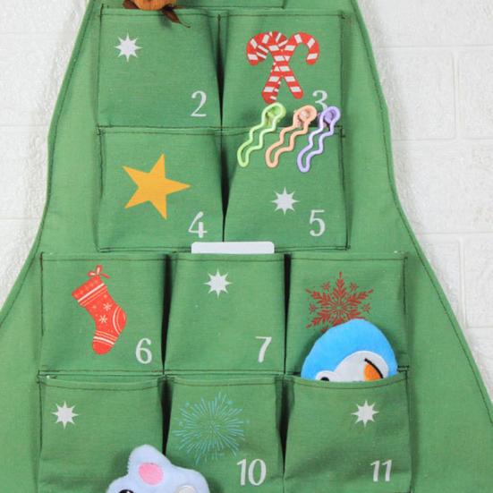Fabric Christmas Advent Calendar with Pockets 25 Days Christmas Tree Countdown Calendar Wall Door Hanging Bag for Holiday Decoration