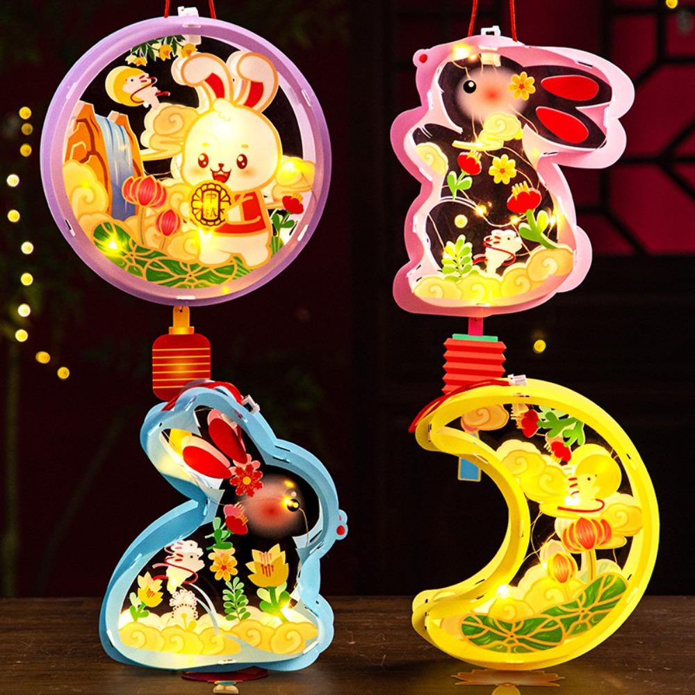 DIY Craft Kit Mid-Autumn Festival Lantern Transparent Cartoon Rabbit Lamp  Photography Props