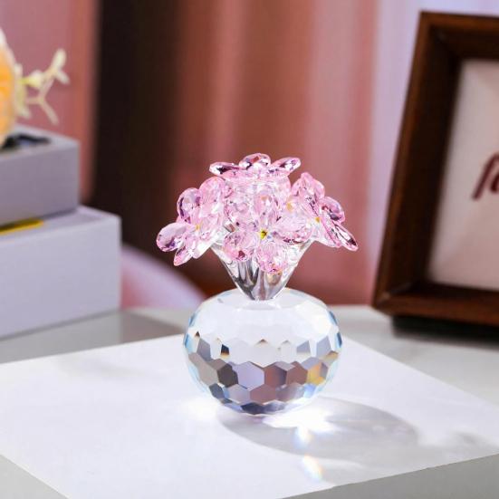 Faux Crystal Flower Figurine Forget Me Not Flower Gift for Women Sympathy Clear Glass Flower Ornaments for Valentine's Day Birthday Table Decor