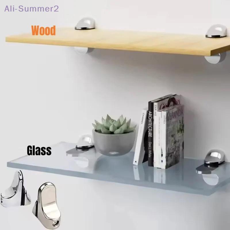 {Summer2}2Pcs Adjustable Metal Glass Clamps Wood/Glass Shelf Bracket Wall Mount Floating Clip Anti-Slip Support Partition Clamp