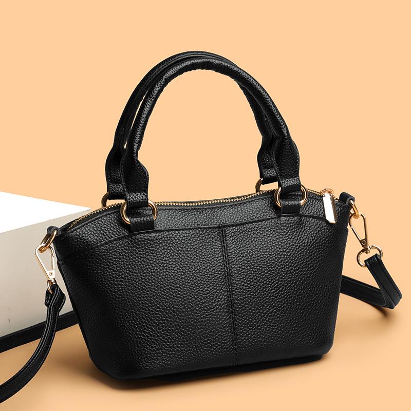 Retro Solid Color Cowhide Women's Shoulder Crossbody Bag Fashion Solid Color Cowhide Female Handbag Purse Luxury Ladies Tote Sac