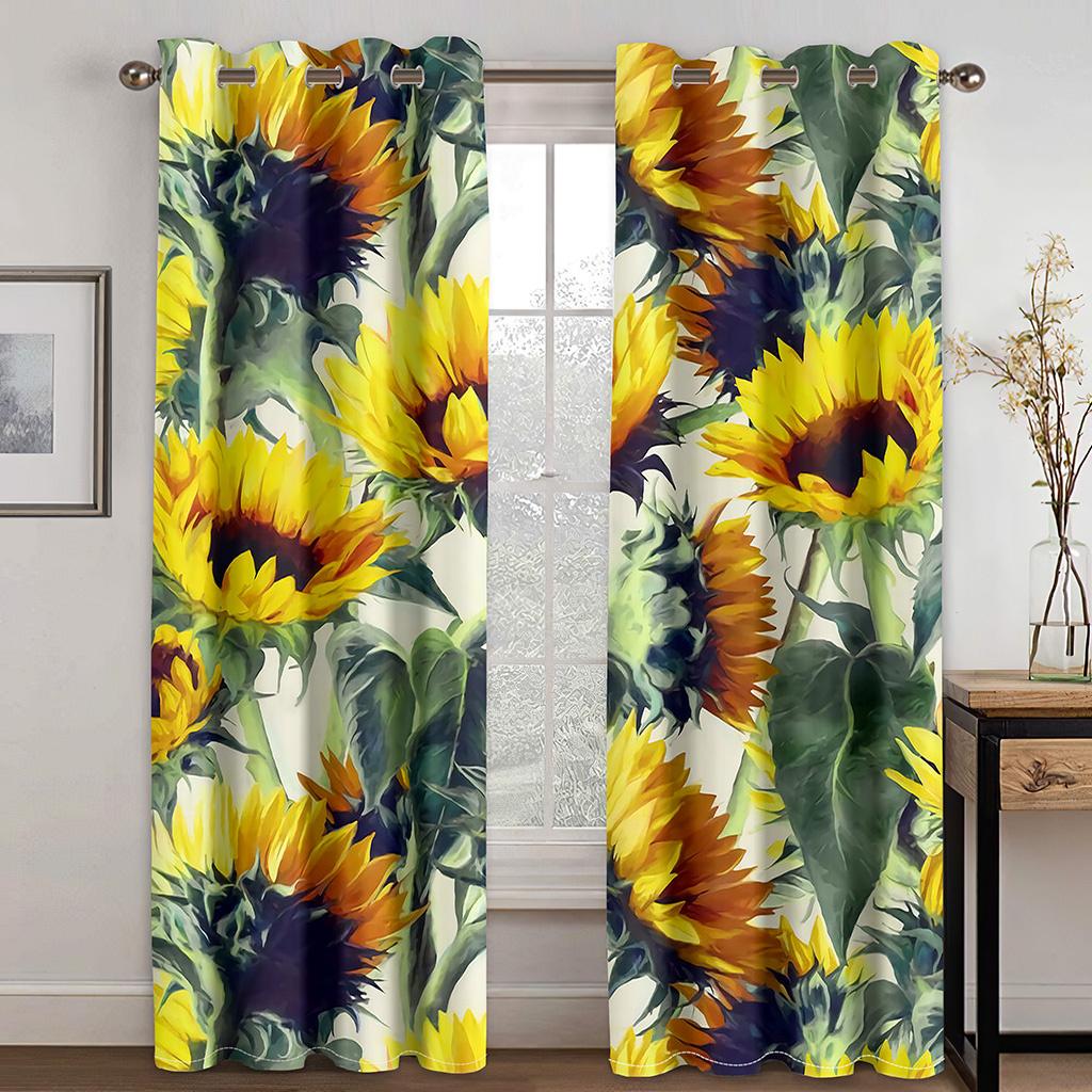 Beautiful Plant Sunflower Daisy Flower Curtain 2 Panel Classical Vintage Home Living Room Bedroom Den Decorative Curtains
