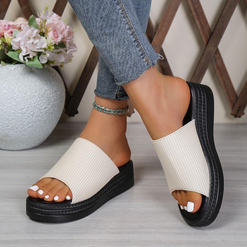 Women's Summer Thick-Soled Platform Slide Sandals, Fabric Upper Casual Footwear.