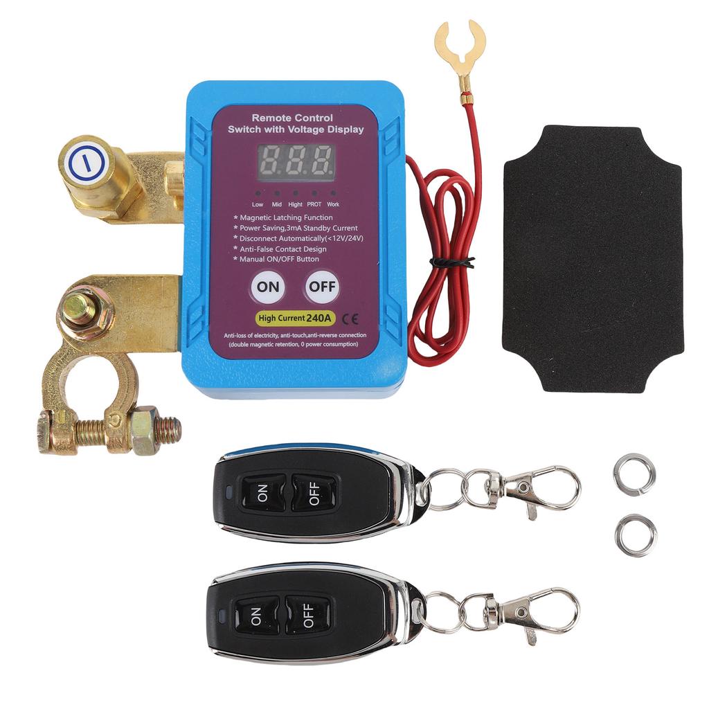 DC 12V Remote Battery Disconnect Switch with Led Voltage Display 240A Smart Battery Shut Off Switch for Automotive RV