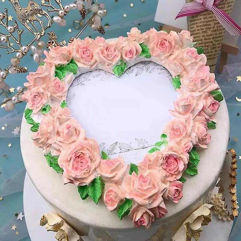 Nuova Ghirlanda a Forma di Cuore con Rose Grande Stampo in Silicone per Alimenti Stampo Grande a Forma di Cuore Stampo in Silicone con Rose Strumenti per Decorare Torte Stampo per Sapone Torta