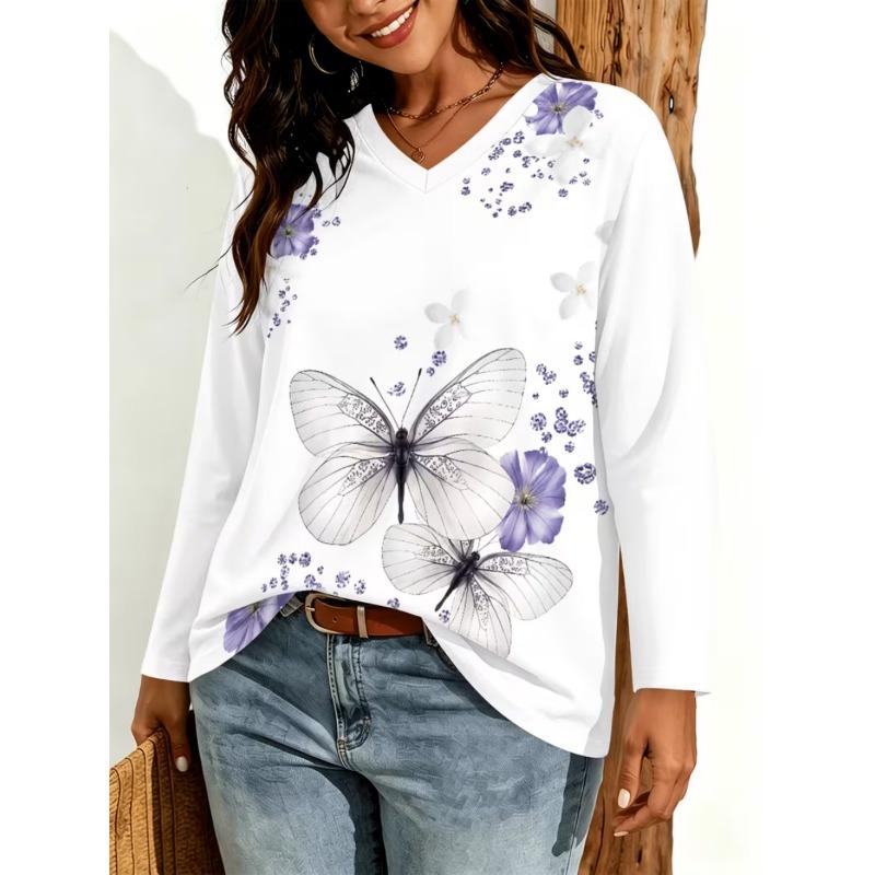Women's casual long sleeve V-neck T-shirt
