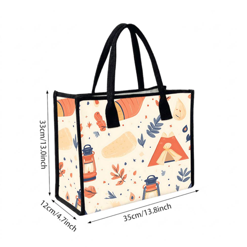 Cute Camping Pattern Tote Bag Casual Large Capacity Handbag for Daily Use