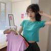 Women's Crew Neck Short Sleeve Crop T-Shirt Slim Fit Candy Color Solid Polyester Cropped Top Multi Color Y2K Summer Casual Tee