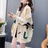 Autumn and Winter Loose Lazy Style Foreign Style Knitted Cardigan Contrasting Color Casual Towel Embroidered Letter Horn Button Sweater Jacket Women