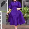 Pleated Puff Sleeve Plus Size Dress - European & American Fashion 2022