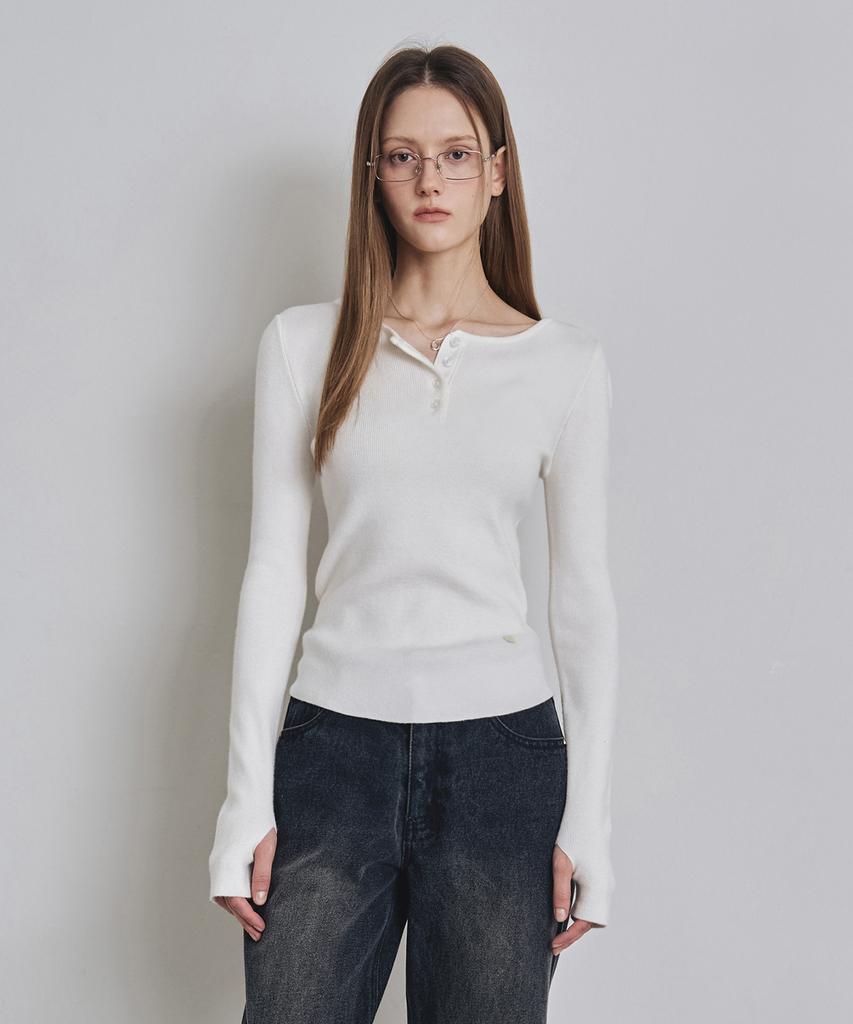 Keoseuteomeokeullagumeon Slim Henley Neck Ribbed Knit 6 Color Cowkt004