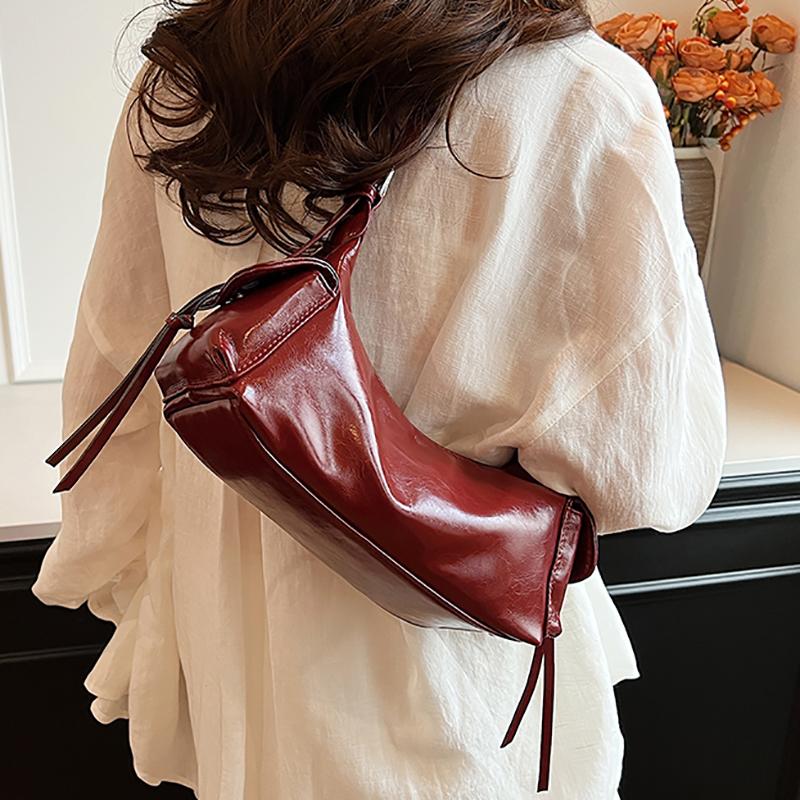 Soft leather bag for women retro texture red monochromatic versatile shoulder shopping women's bags