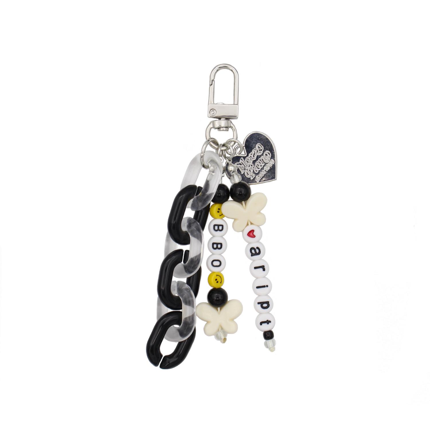 Heart & Letter Acrylic Bead Keychain - Girly Style Phone Charm Accessory чёрный