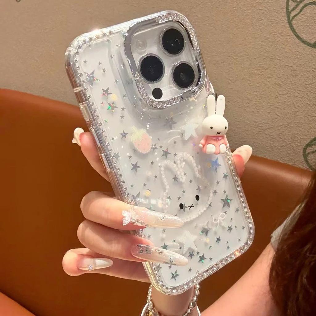 Premium Polka Dot Miffy Rabbit Applicable To Apple iPhone16/17Pro Mobile Phone Case 14 Flash Drill Star 15 Large Hole 13
