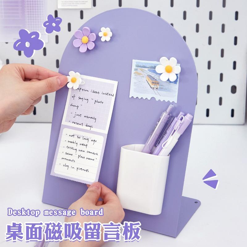 Desktop Magnetic Fluorescent Metal Message Board Vertical Standing Memo For Home Office