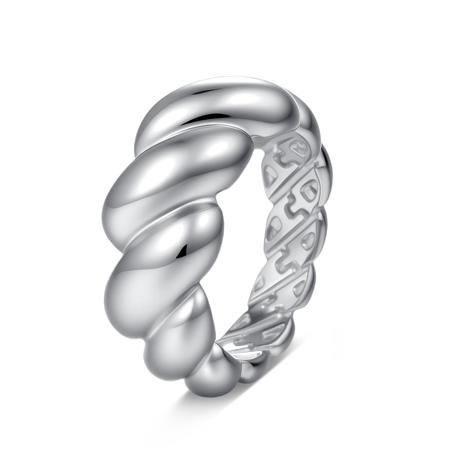 Ретро титановая сталь лавовый кольцо-круассан: Дизайн персональных женских украшений Size 10 серебряный