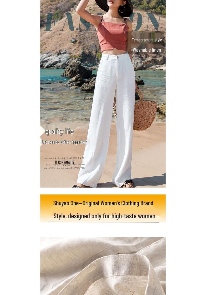 Women's High Waist Linen Blend Wide-Leg Pants - Slimming, Lightweight, and Casual for Summer