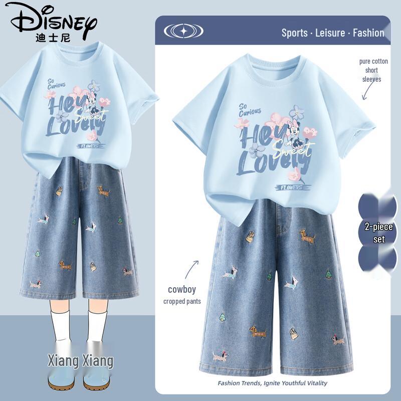 Disney Girls' Cotton Short Sleeve Top & Denim Shorts Set