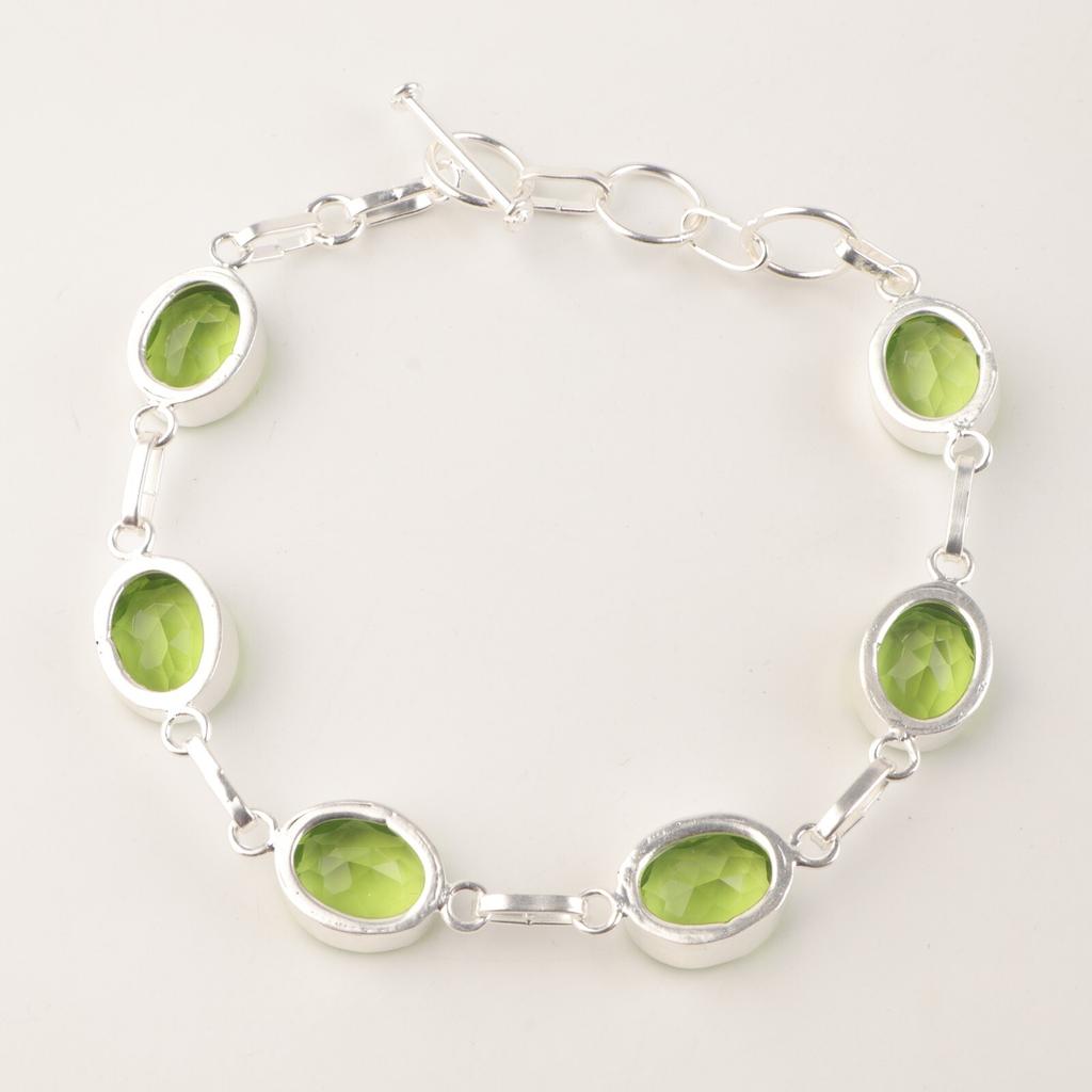 Peridot Gemstone 925 Sterling Silver Handmade Bracelet 9" Jewelry Birthday Gift RB-5-14