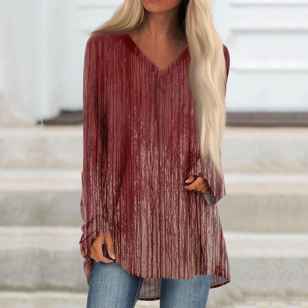 Ladies' Fashionable And Casual Halloween Printed T-shirt Long Sleeved V-neck Mid Length Top