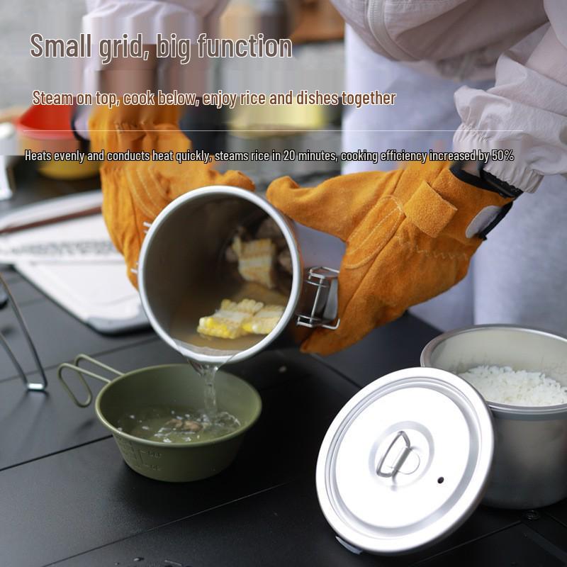 304 Stainless Steel Portable Outdoor Cooking Pot: Multifunctional Single-Person Cookware, Soup Pot, Rice Steamer, Integrated Design