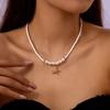Fashion Metal Starfish Pendant Necklace for Women Elegant White Imitation Zircon Bead Clavicle Chain Wedding Zircon Gifts
