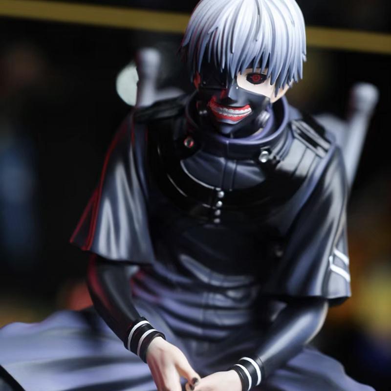 Anime Sitzende Haltung Kaneki Ken Actionfigur Doppelte Hände Austauschbarer Kopf GK Modell Figur Mode Spielzeug PVC Statue Jungen Geschenke