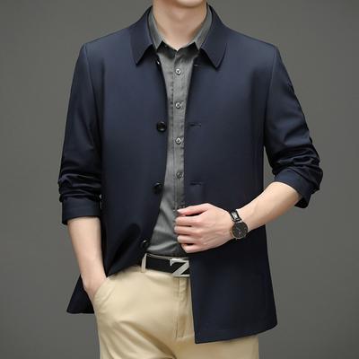 Jacket Men's Spring and Autumn New Style Lapel Casual Jacket Middle-aged Dad Wear Business Loose Solid Color Jacket