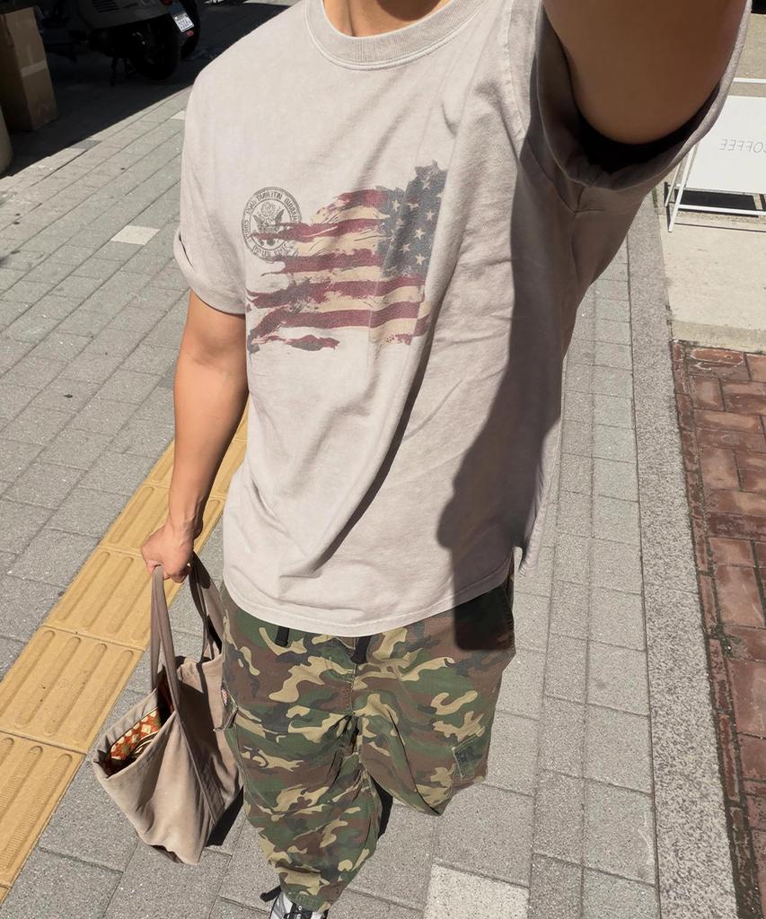 MAHAGRID Washed Flag Tee Beige(Mg2Gmmt542A)