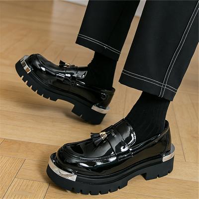 Luxury Designer New Men's Patent Leather Height Increasing Casual Shoes Male Tassels Loafers Formal Flats Dress Footwear